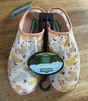 GroundWork Garden Clogs Womens 7 Chicken Print Peach Slip On Shoes Waterproof thumbnail 1