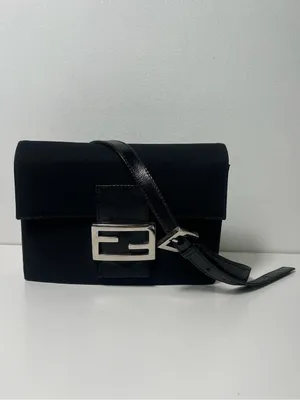 Fendi FF Logo Black Canvas Zucca Baguette Shoulder Flap Crossbody Bag Clutch thumbnail 5