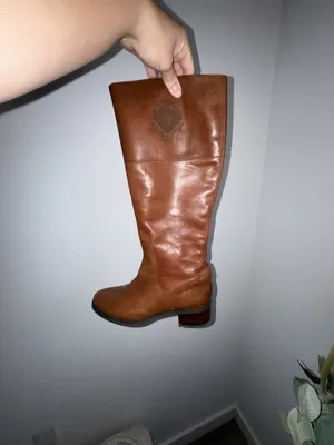 Etienne Aigner Women's Brown Leather Knee High Riding Boots with Crest Logo thumbnail 7