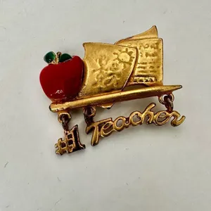 OAJC vintage teacher red apple gold tone brooch thumbnail 8