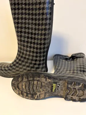 Capelli New York Rubber Wellies Rain Boots Black Grey Houndstooth Womens Size 8 thumbnail 4