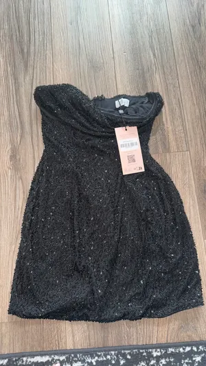 Oh Polly Mini Dress Embellished Cowl Strapless Neck Black thumbnail 3