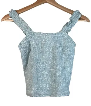 Abercrombie‎ Fitch Top Womens XS Blue Polka Dot Crop Tank Y2K Vintage Baby Blue thumbnail 1