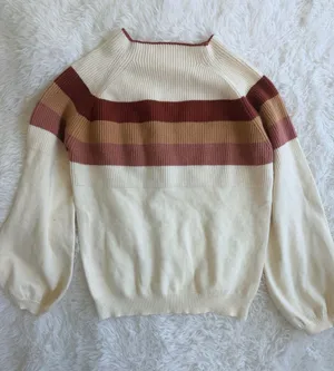 Bohme Women's Multi-Stripe Round Neck Long Sleeve Pullover Sweater Cream/Brown thumbnail 1