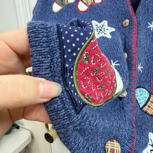 Vintage Crystal Kobe blue knit patchwork button down sweater vest Christmas M Size M thumbnail 7