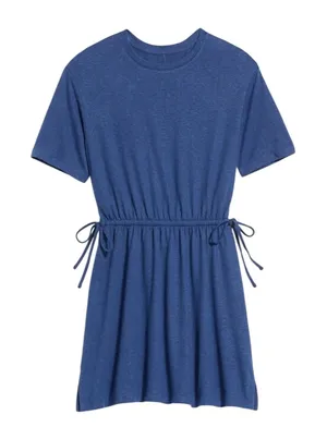 Old Navy Linen Blend T-Shirt Dress Womens Medium Blue Elastic Tie Waist Mini‎ thumbnail 1