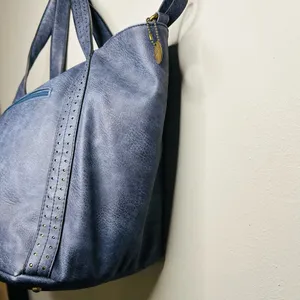 AMPERE Vegan Blue Leather The Amelie Tote Brass Hardware Coin Purse Shoulder Bag thumbnail 2