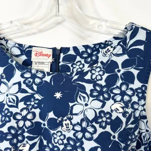 VTG Disney Medium Shift Dress Blue Floral Hidden Mickey‎ Sleeveless Resort 1293 thumbnail 8