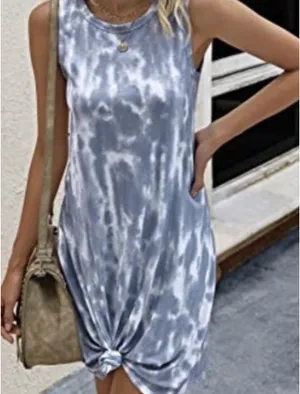 Pink Rose Blue Tie Dye Tank Dress thumbnail 2
