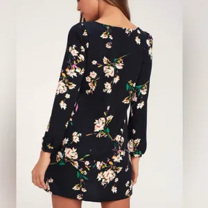 Lulus Herbaceous Babe Navy Floral Print‎ Long Sleeve Shift Dress MEDIUM thumbnail 4
