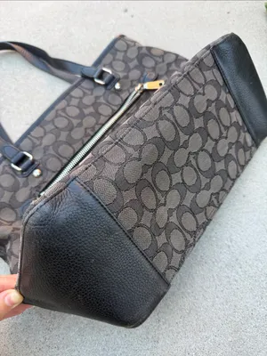 Coach Brown Signature Jacquard Monogram Zip Top Tote with Dark Leather Trim thumbnail 6
