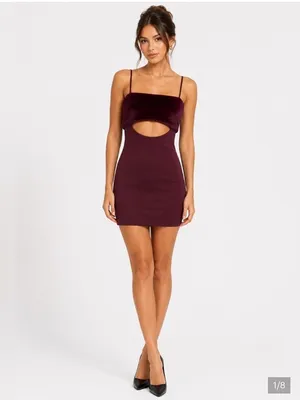 Naked Wardrobe Burgundy Faux Fur Trim Mini Dress Sexy Date Night Club Prom Small thumbnail 3