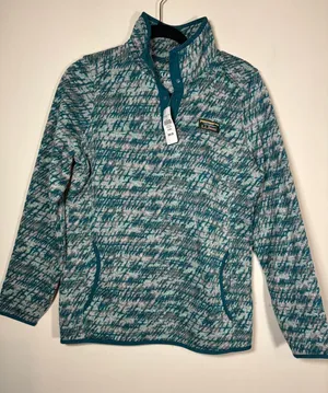 L.L. Bean Sweater Fleece Pullover Teal Gray Abstract Cabin Gorpcore NWT Small Blue thumbnail 1