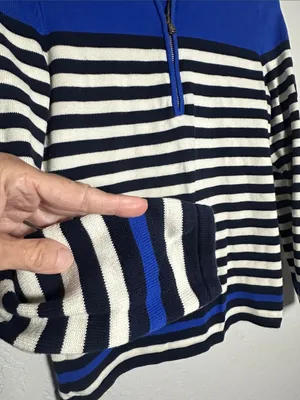 Ralph Lauren Blue Striped Half Zip Sweater Crest Logo Preppy Nautical Medium thumbnail 3