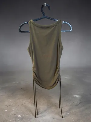 White House Black Market Olive Green Ruched‎ Side-Tie Tank Top thumbnail 2