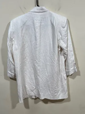 Zara pinstriped linen-blend blazer folded three-quarter sleeves front flap S thumbnail 6