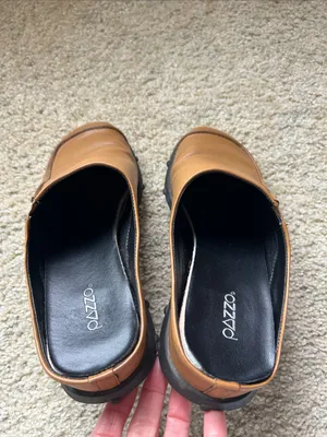 Pazzo Vtg retro tan leather slide mules 7.5 women’s shoes artsy funky thumbnail 10