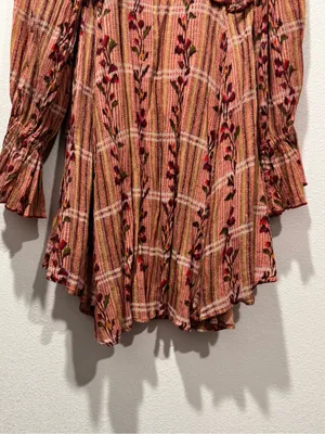Free People Jackie Mini Dress M Rust Floral Plaid Boho NWOT thumbnail 7