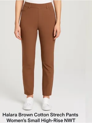 Halara Women’s S Brown Cotton Stretch Pants High Rise Pull-On Style NWT(A192✨ thumbnail 3