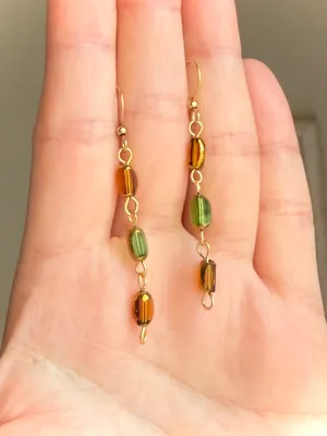 Handmade glass beads fairy whimsy dainty unique dangle earrings🌀🌙 thumbnail 4