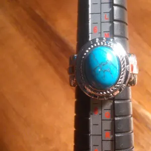 Blue Howlite and Enameled Feather Stainless Steel Ring (Size 7) thumbnail 4