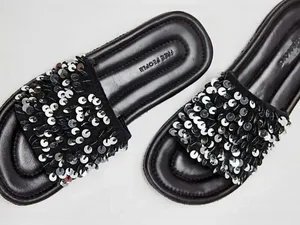 NWOT Free People Black Sequin Slide Sandals thumbnail 3