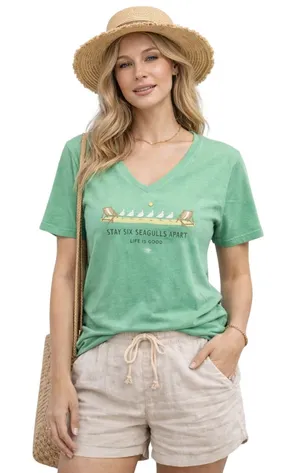 Life is Good Stay Six Seagulls Apart Crusher Tee Women’s Medium Green thumbnail 1