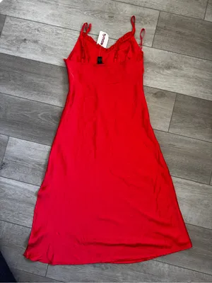 Japan Vibrant Red/Orange Satin Midi Slip Dress with Spaghetti Straps thumbnail 4