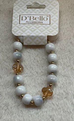 White Beaded Necklace with Gold and Amber Accents thumbnail 1