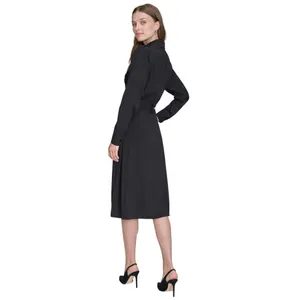 Halston Womens Wear to Work Collared V-Neck Long Sleeve Dress HD4H8ACL Black 14 thumbnail 7