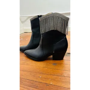 OASIS SOCIETY Black Silver Nash Rhinestone Fringe Ankle Western Diva Boots sz 10 thumbnail 3