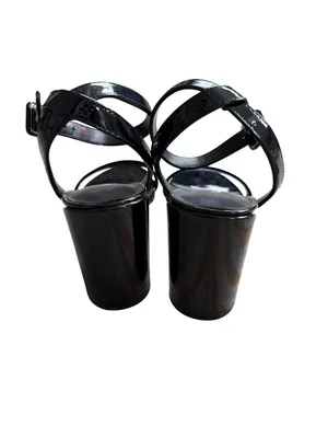 NINE WEST Patent Block Black Sandals Heels Size 8 thumbnail 5