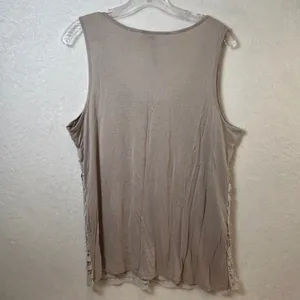 LC Lauren Conrad XL Taupe Silver Metallic Crochet Front Tank Top Scoop Neck thumbnail 2