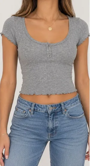 Aeropostale OG Tee Collection Gray Henley Baby Tee Size M Y2K Lettuce Trim thumbnail 1