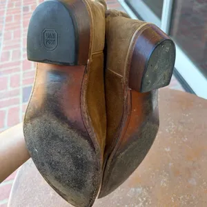 Men’s Dan post Brown leather cowboy boots with white embroidered designs sz 8.5 - have a stain on the right boot #western #cowboy thumbnail 8