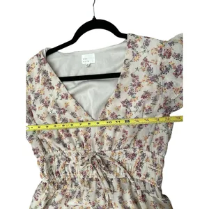 Boho Floral Tiered Maxi Dress V-Neck Smocked Waist Cream SzM Perfect for Fall! thumbnail 9