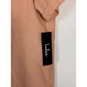 Lulus Dress M NWT Blush Pink Linen Blend Lace Up Shift Midi Pockets Resort thumbnail 12