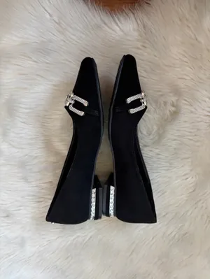 Jones New York Black Pointed Toe Flats with Rhinestone Chain Accent thumbnail 2