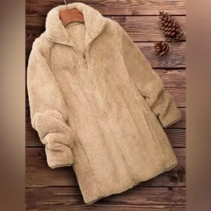 Cozy Teddy Sherpa Zip-Up Jacket Beige Fuzzy Fleece Coat Gorpcore Winter L thumbnail 3