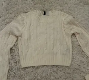H&M white cable knit sweater pullover crewneck thumbnail 1