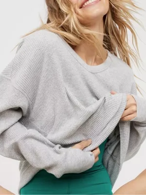 OFFLINE By Aerie Wow! Waffle Oversized Long Sleeve Top Size XS Heather Gray thumbnail 1