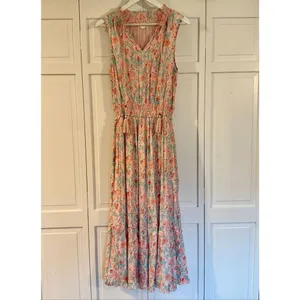 Roller Rabbit Amandine pink floral smocked waist size small thumbnail 9