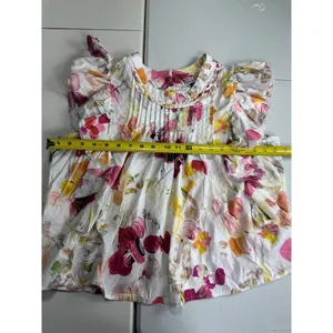 FAIRHOPE White Floral Ruffle Sleeve Pintuck Neck Blouse Women's‎ Medium thumbnail 6
