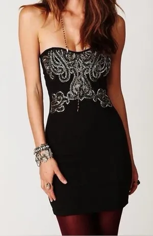 Free People New Delhi Black Embellished Dress size XS thumbnail 1