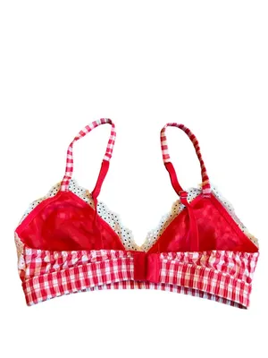 Colsie Red White Plaid Check Two Piece Outfit Set Crop Top Shorts Lace Size XS thumbnail 7