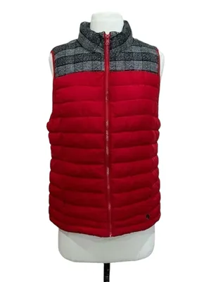 Ruff Hewn Red Quilted Puffer Vest with Black Plaid Fleece Trim Size Small thumbnail 2