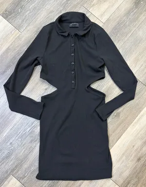 Urban Outfitters Cutout Mini Dress Womens Medium Black Ribbed thumbnail 1