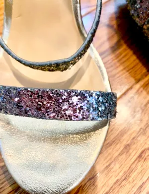 Bamboo women blue/pink glitter sparkle block heels sandals size 37.5 thumbnail 4