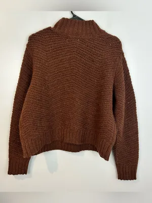 NWT Old Navy Wool Alpaca Blend Brown Chunky Knit Crop Mock Neck Sweater Large thumbnail 9