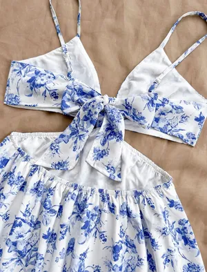 Blue Floral Cutout Dress thumbnail 3